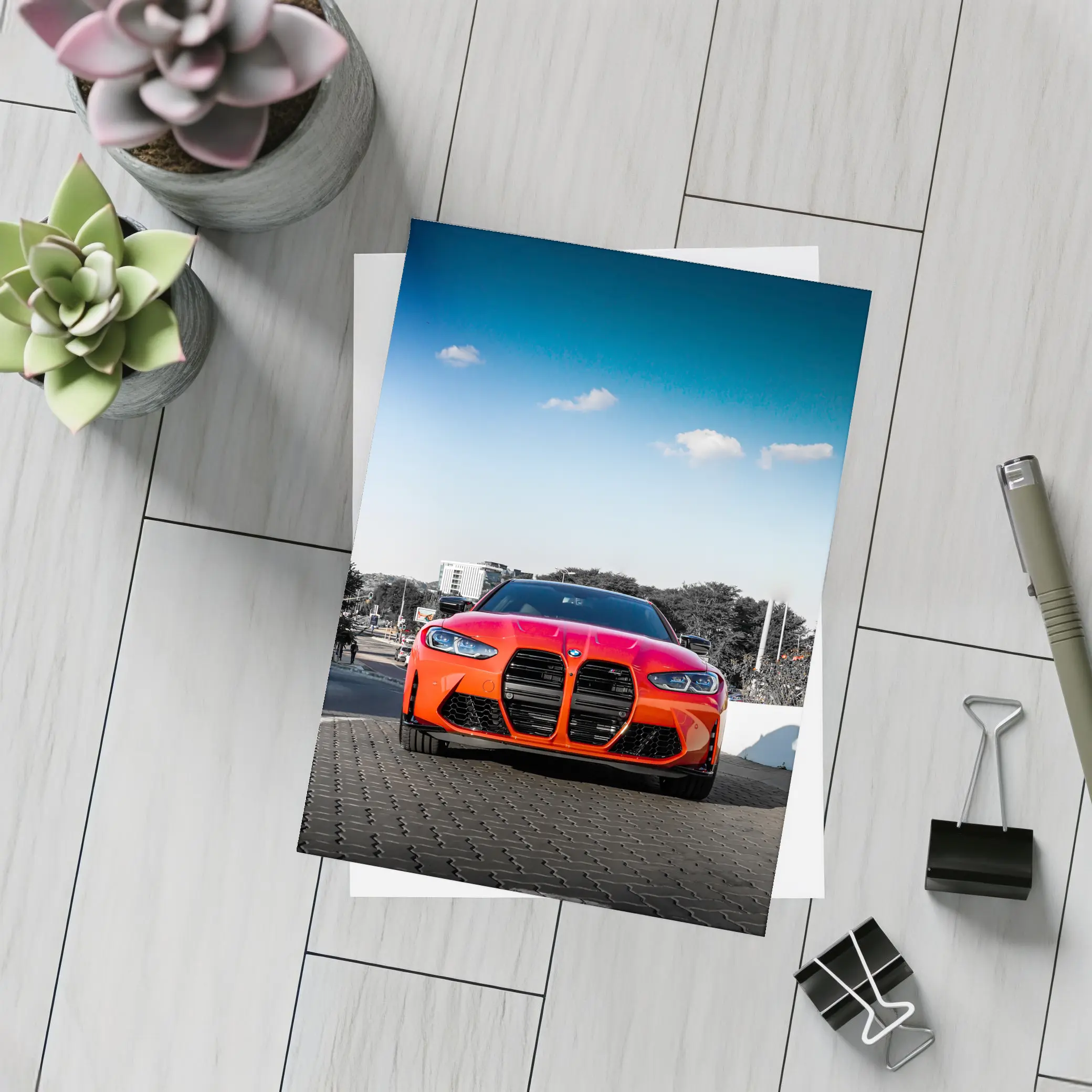 BMW M4 Red Front View City Street – Postcards