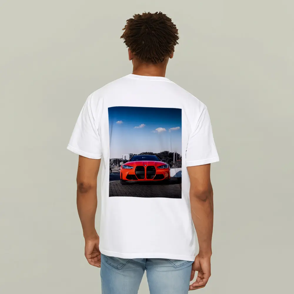 BMW M4 Red Front View City Street – T-Shirts