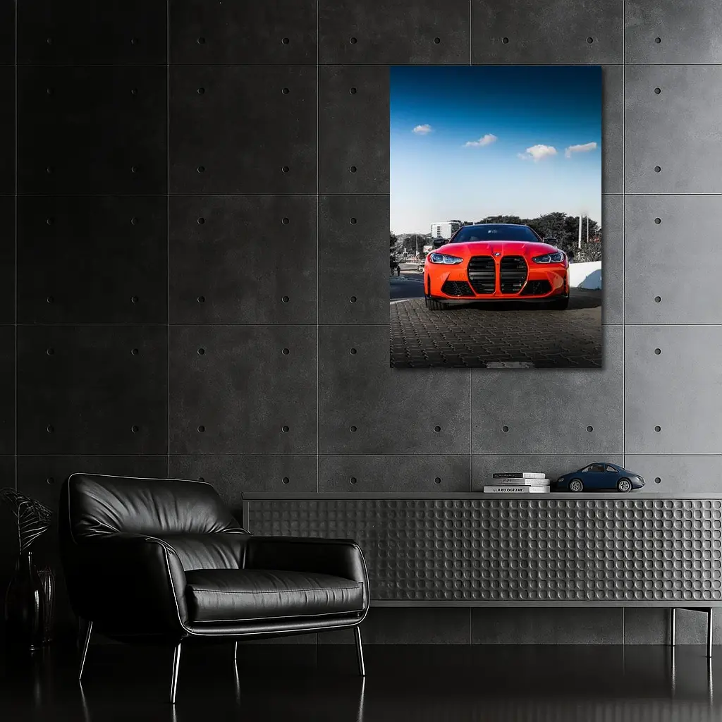 BMW M4 Red Front View City Street – Wall Art