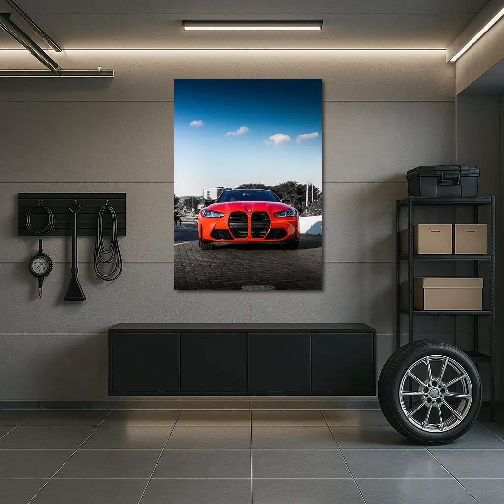BMW M4 Red Front View City Street – Wall Art