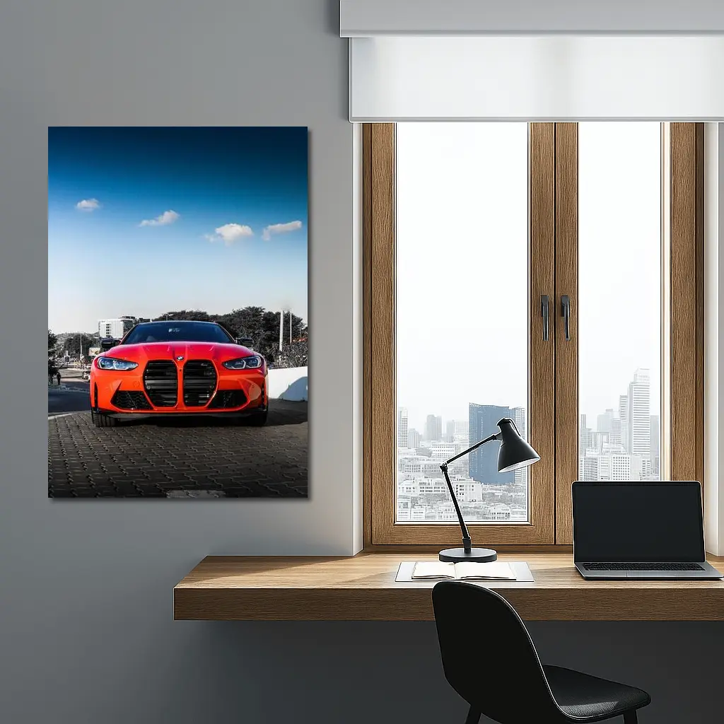 BMW M4 Red Front View City Street – Wall Art