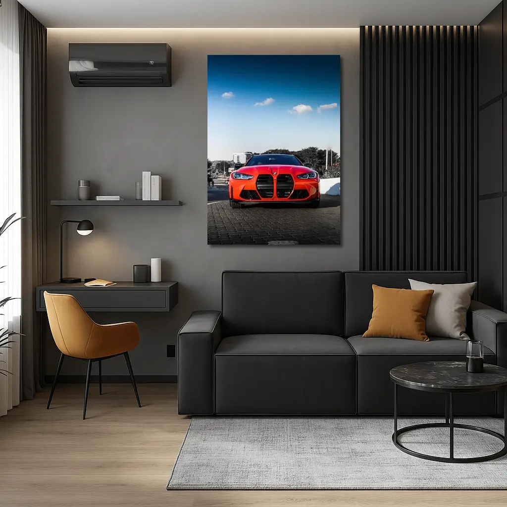 BMW M4 Red Front View City Street – Wall Art