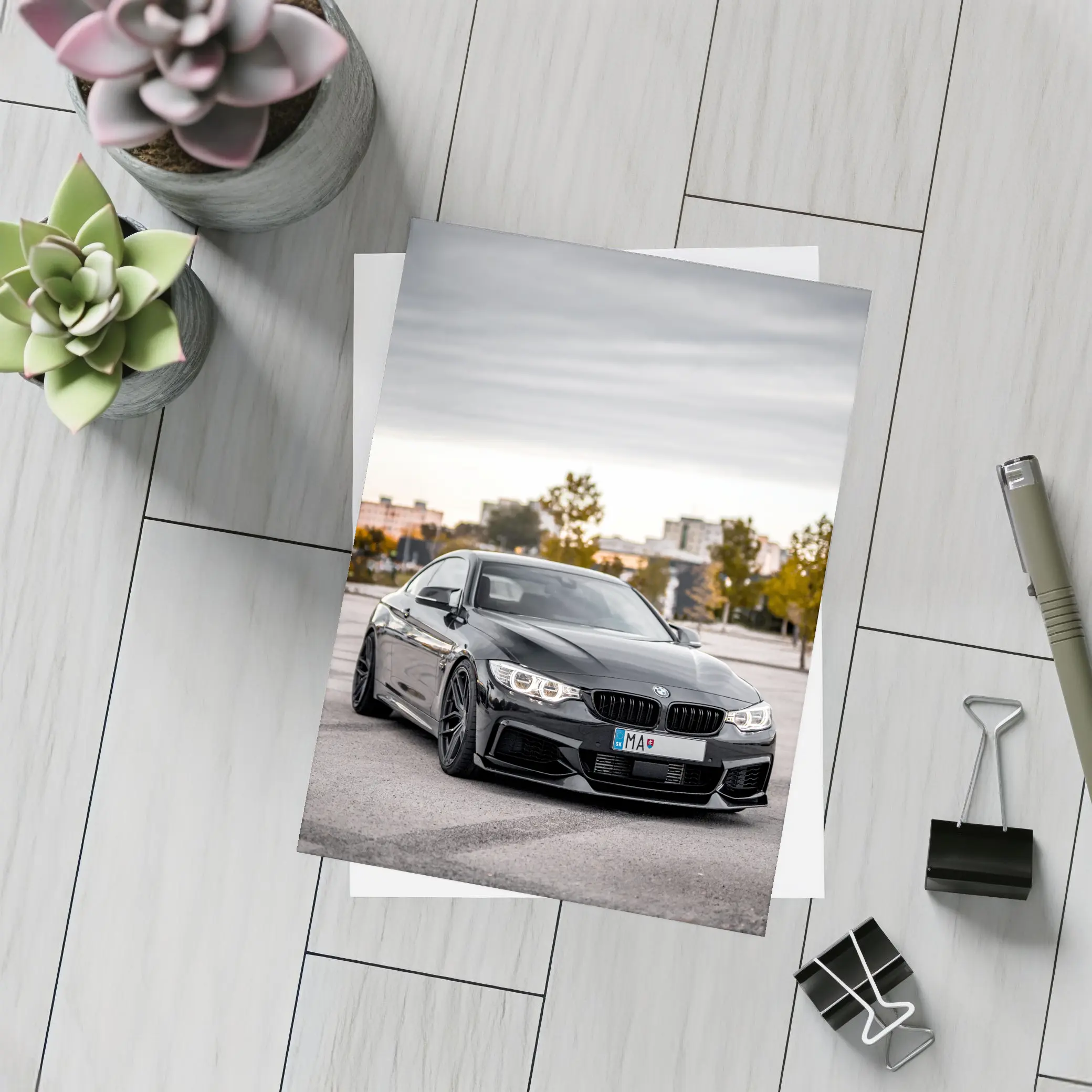 BMW 4 Series Black Coupe City Background – Postcards