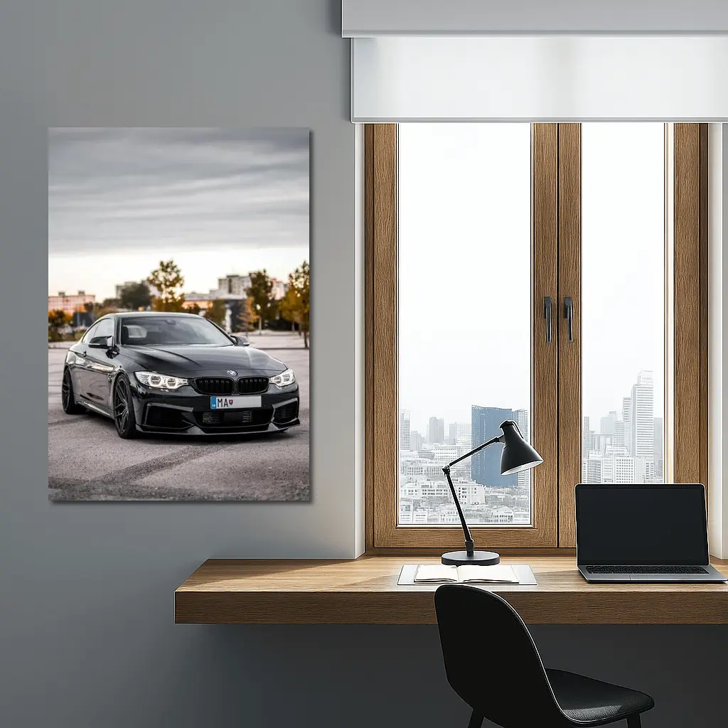 BMW 4 Series Black Coupe City Background – Wall Art
