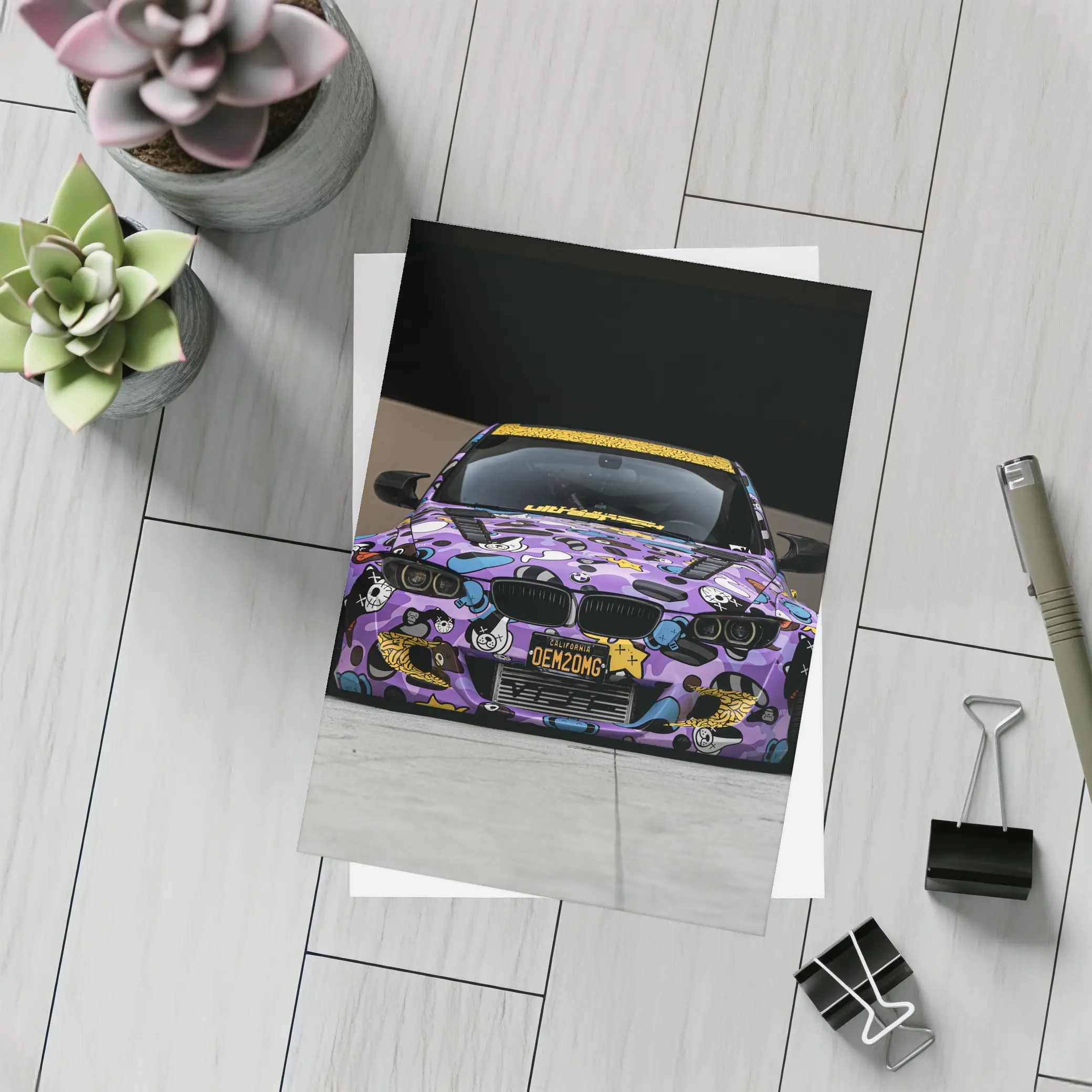 BMW M3 Purple Cartoon Wrap Street Low – Postcards