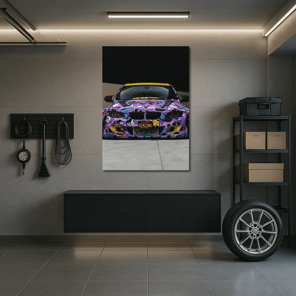 BMW M3 Purple Cartoon Wrap Street Low – Wall Art