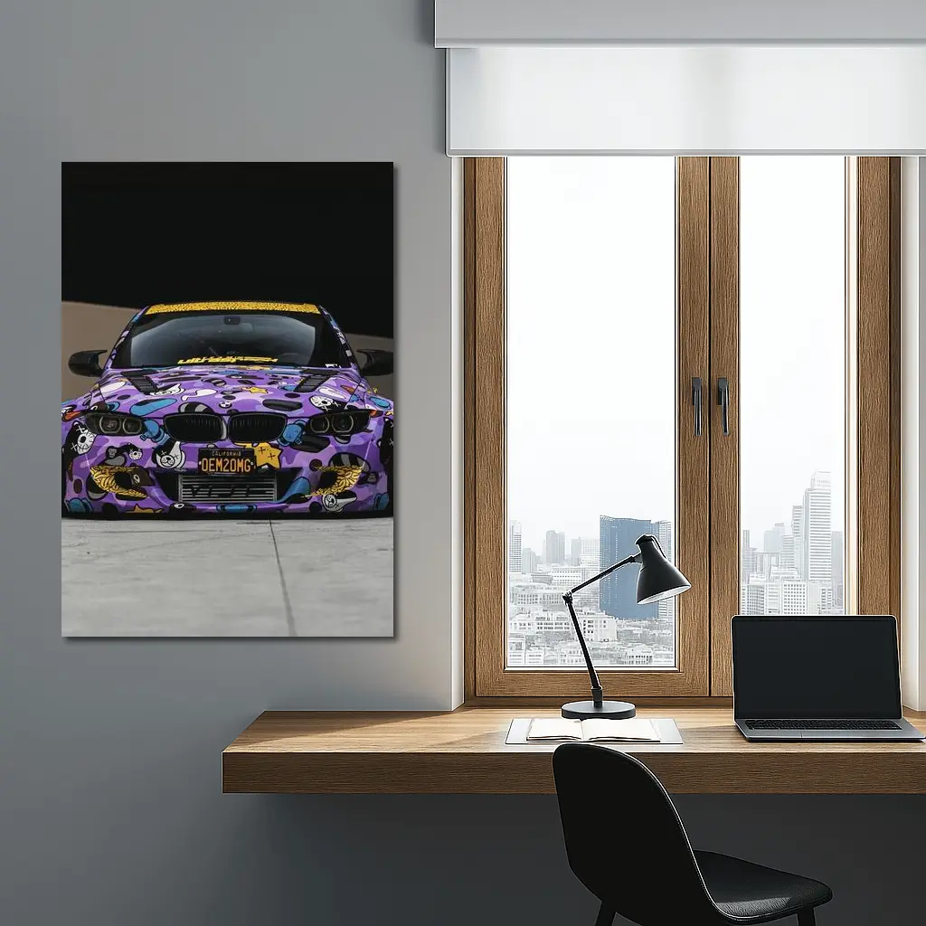 BMW M3 Purple Cartoon Wrap Street Low – Wall Art
