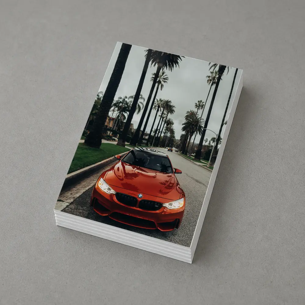 BMW M4 Orange Sportscar Palm Tree Street – Postcards
