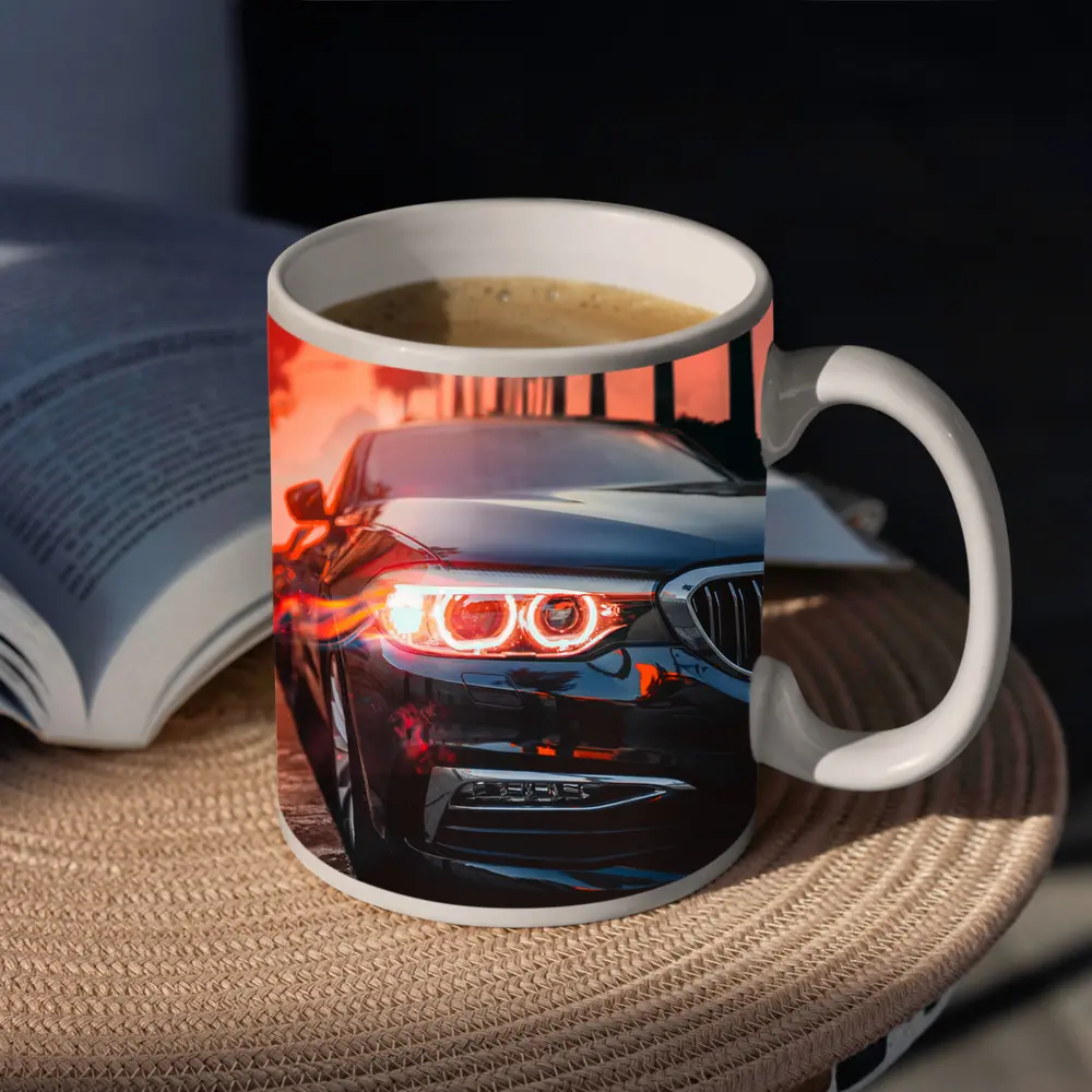BMW 5 Series Black Front Sunset Palms – Mugs