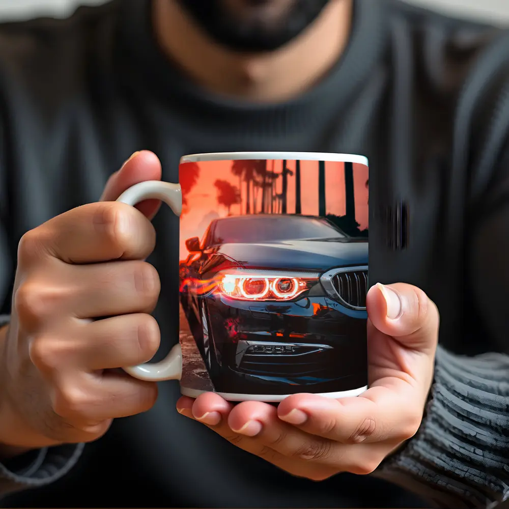 BMW 5 Series Black Front Sunset Palms – Mugs