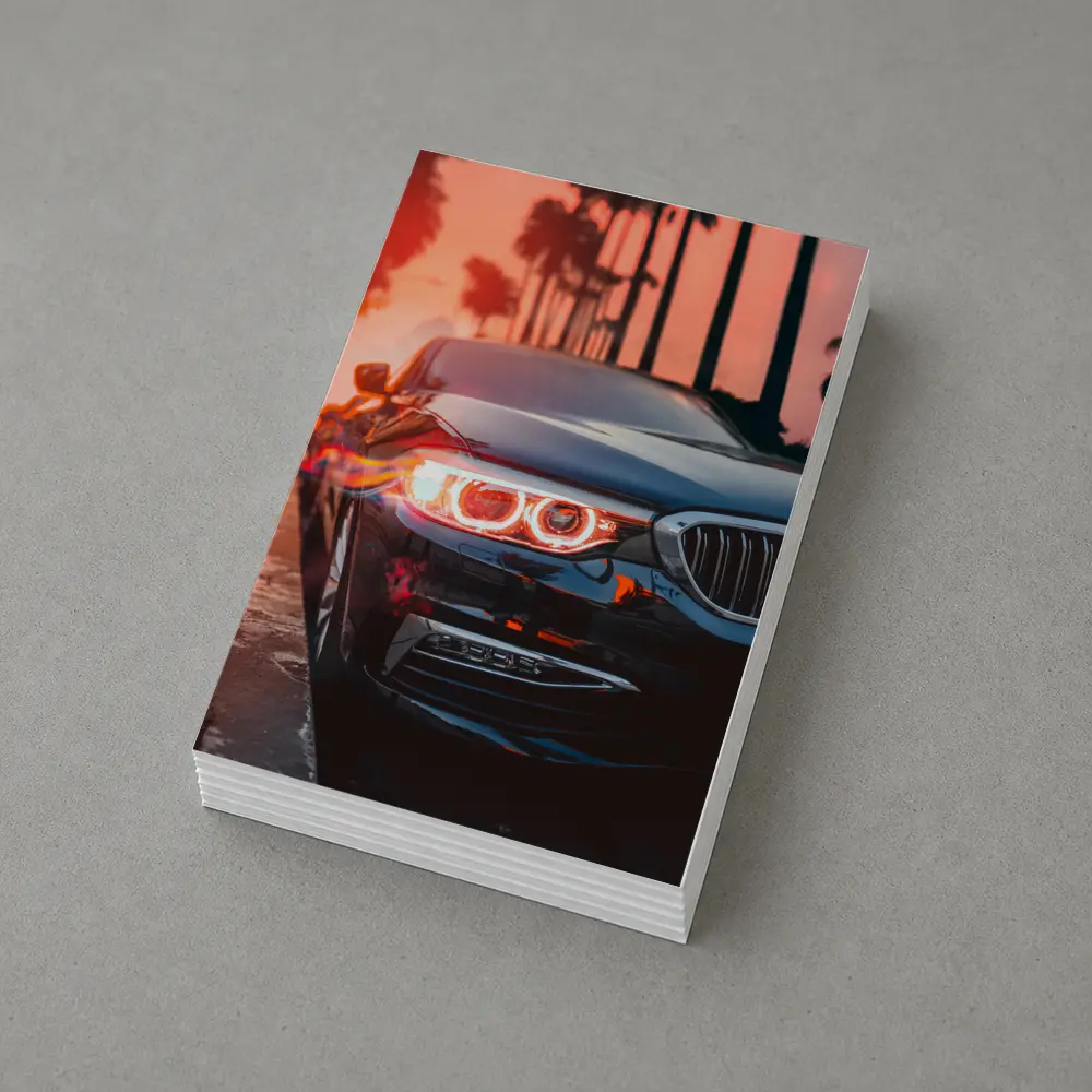 BMW 5 Series Black Front Sunset Palms – Postcards