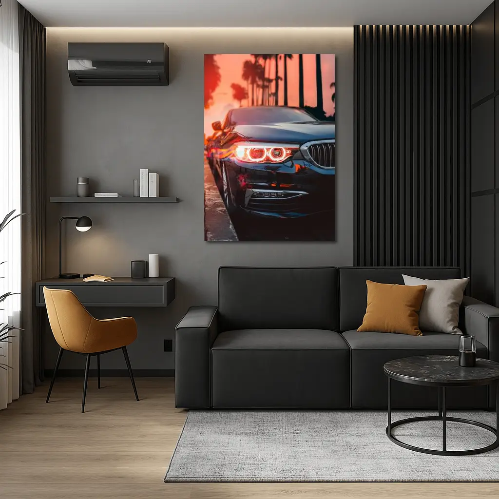 BMW 5 Series Black Front Sunset Palms – Wall Art