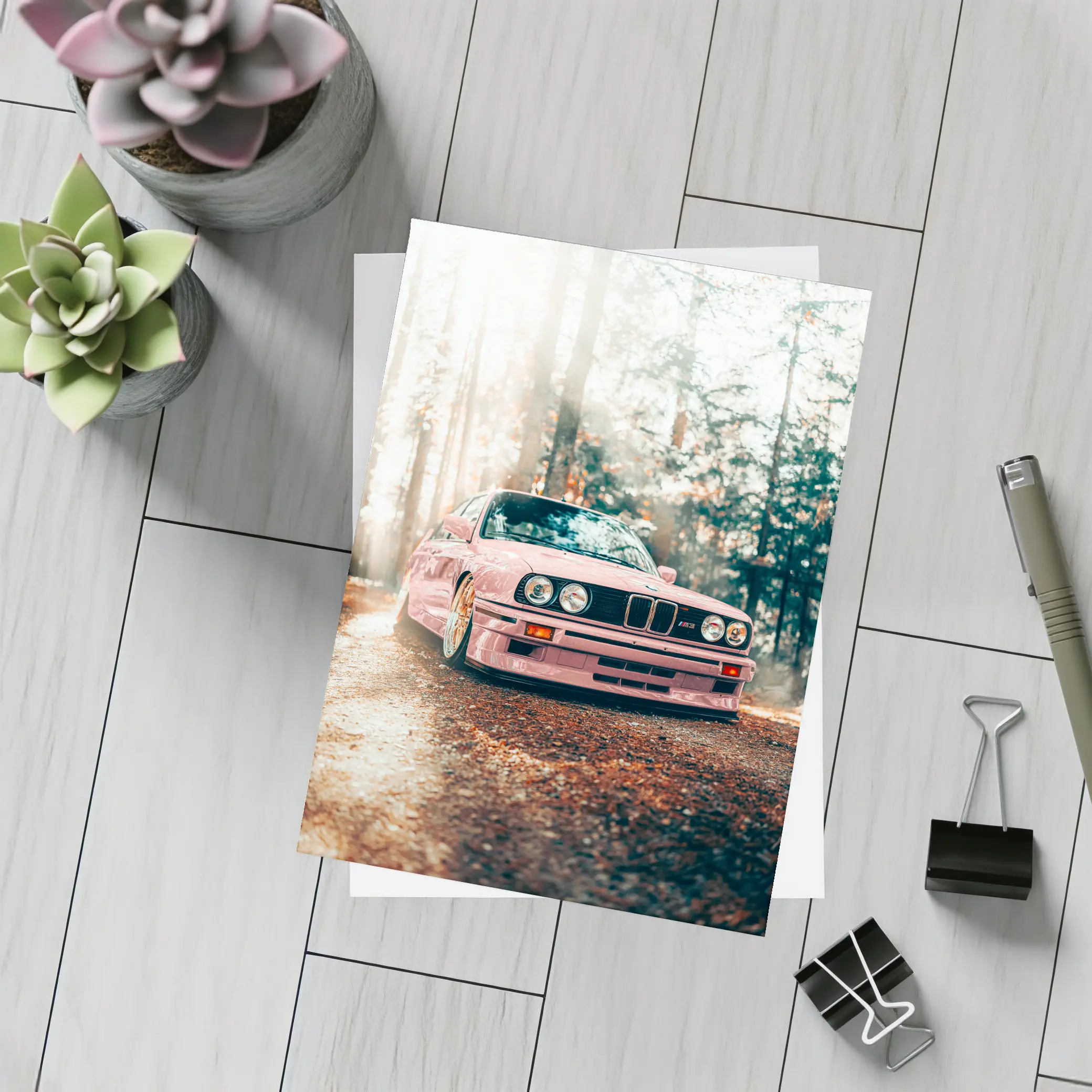 BMW M3 E30 Pink Forest Sunlight – Postcards