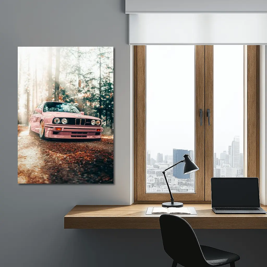 BMW M3 E30 Pink Forest Sunlight – Wall Art