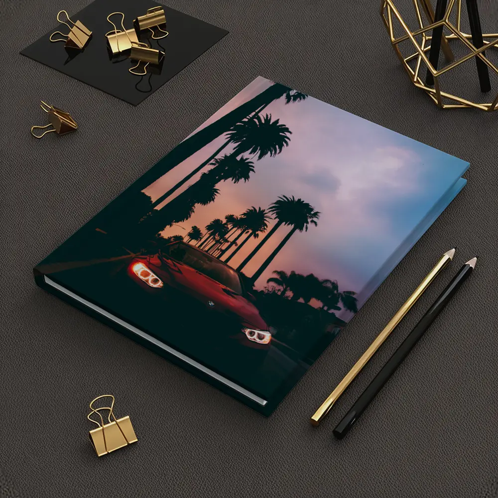 BMW Red Car Palm Trees Sunset Sky – Notebooks