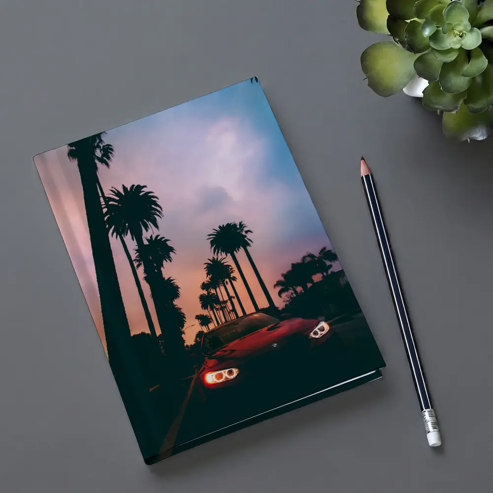 BMW Red Car Palm Trees Sunset Sky – Notebooks