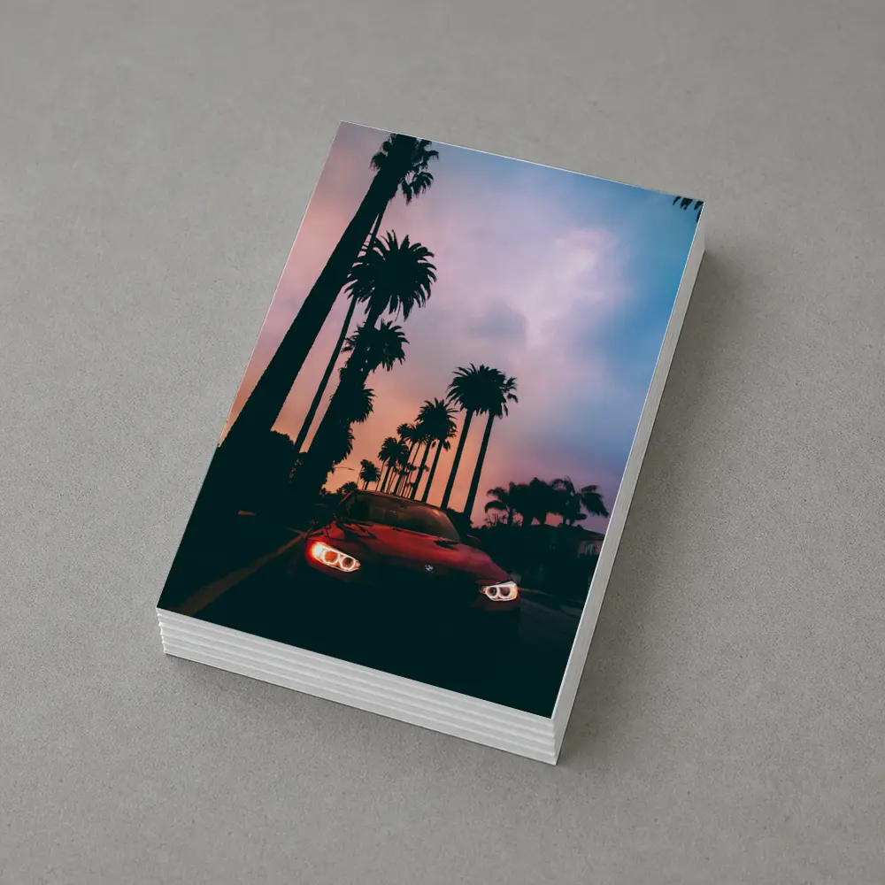 BMW Red Car Palm Trees Sunset Sky – Postcards