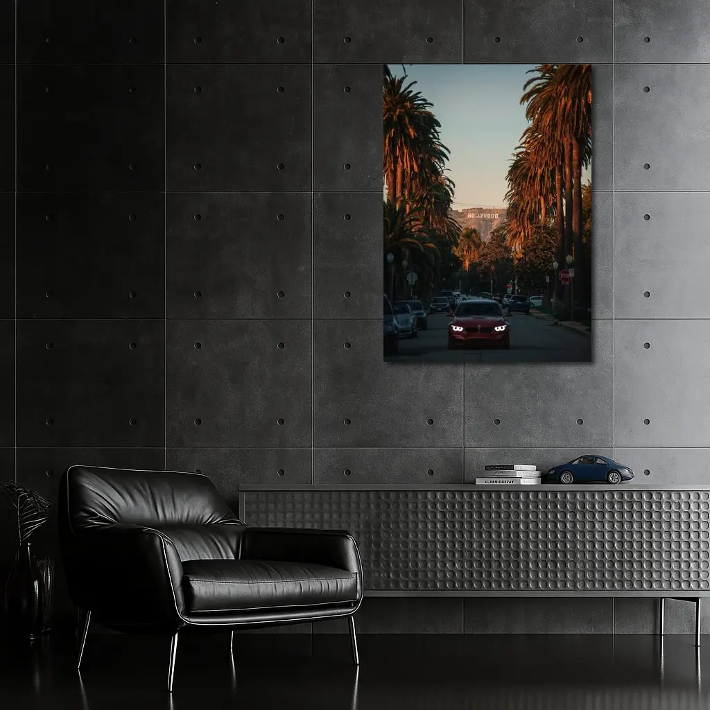 Red BMW M3 Hollywood Sign Los Angeles Street – Wall Art