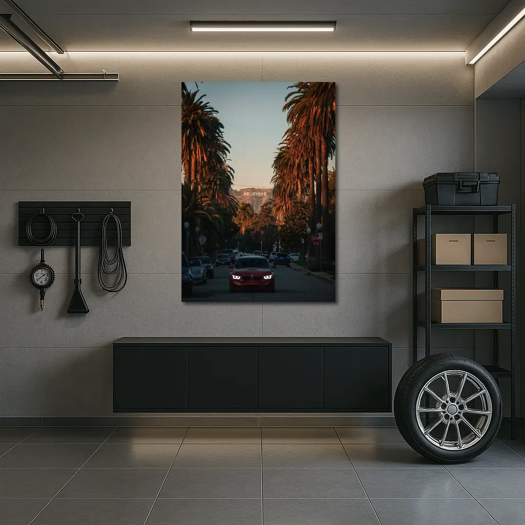 Red BMW M3 Hollywood Sign Los Angeles Street – Wall Art