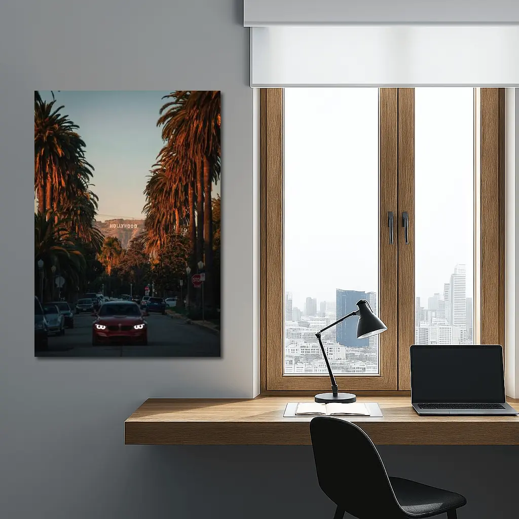 Red BMW M3 Hollywood Sign Los Angeles Street – Wall Art