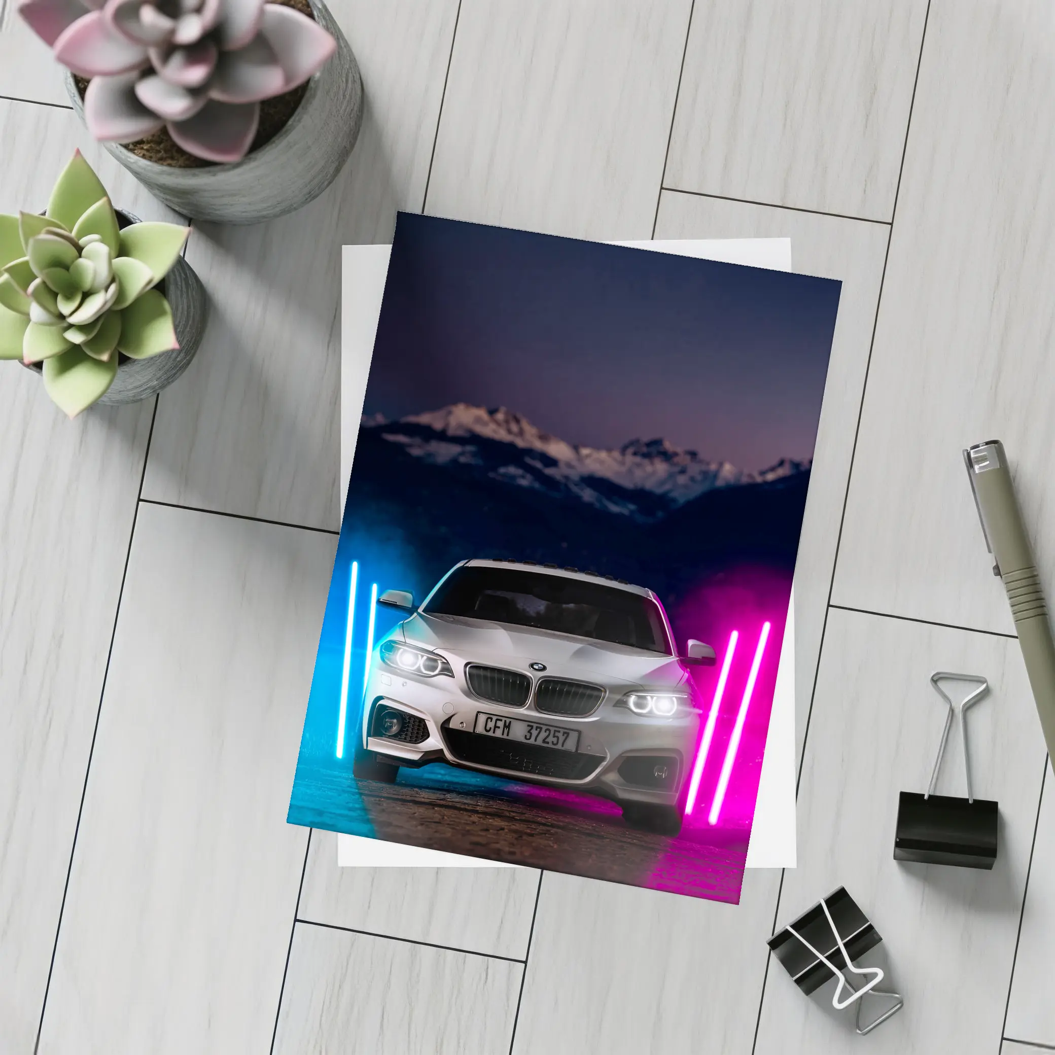 BMW 2 Series Neon Lights Night Scene – Postcards