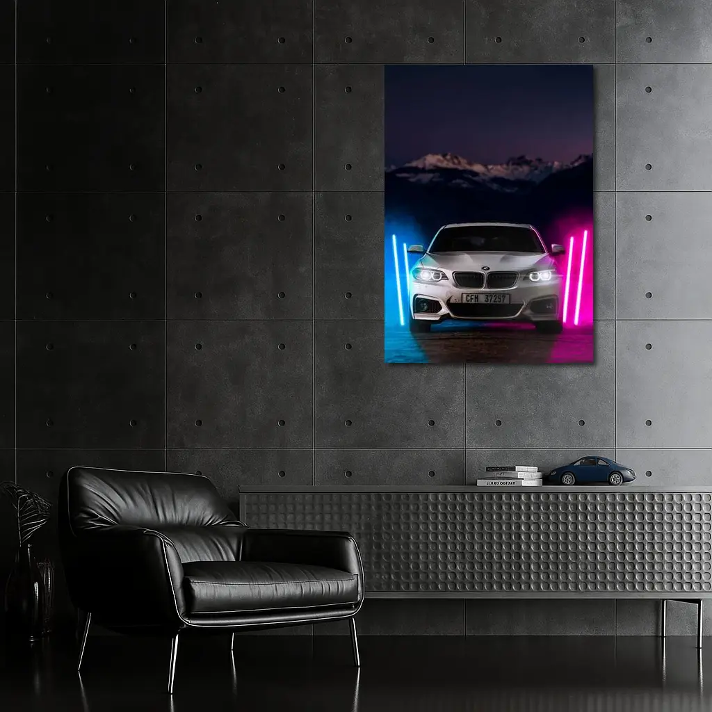 BMW 2 Series Neon Lights Night Scene – Wall Art