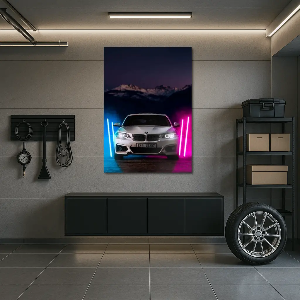 BMW 2 Series Neon Lights Night Scene – Wall Art