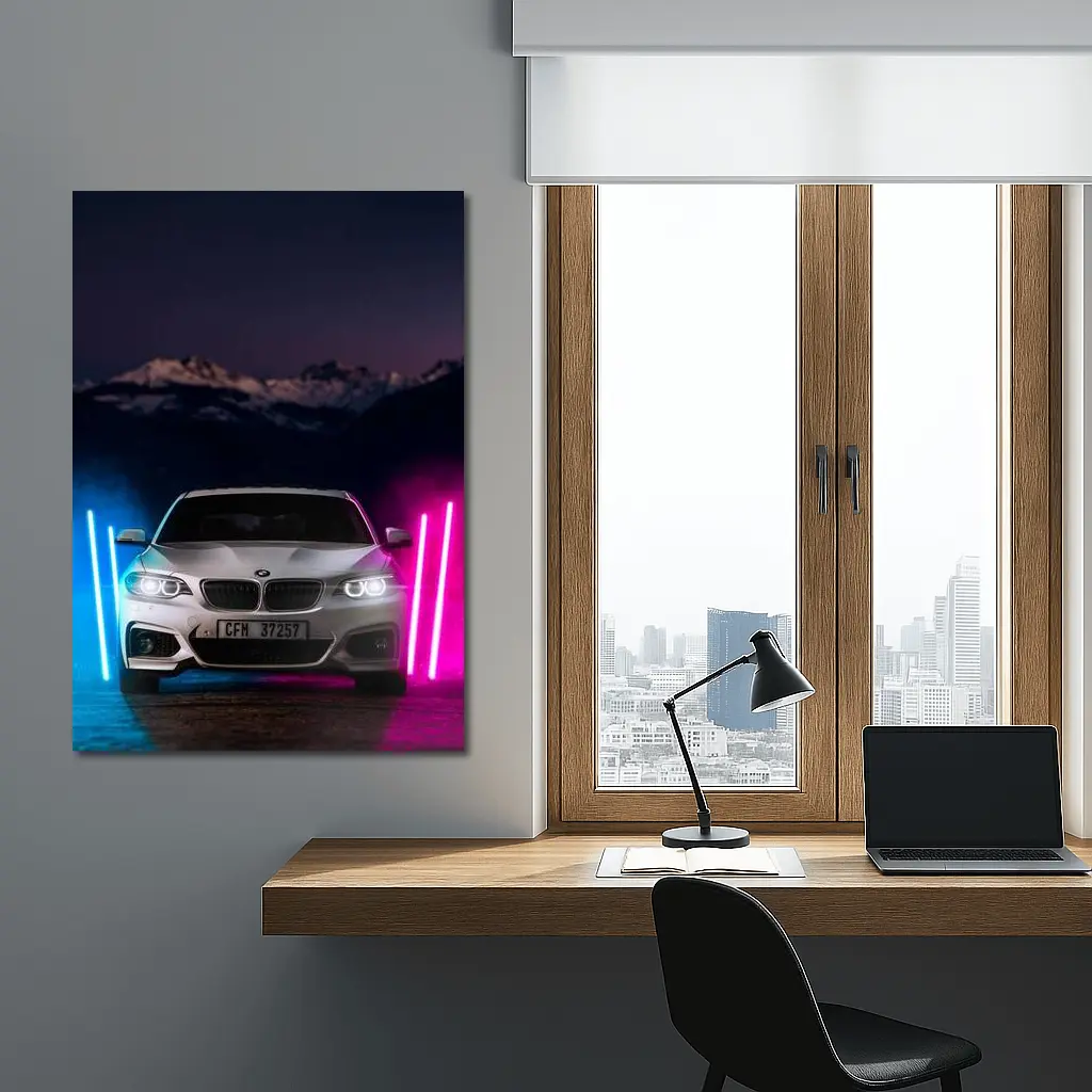 BMW 2 Series Neon Lights Night Scene – Wall Art