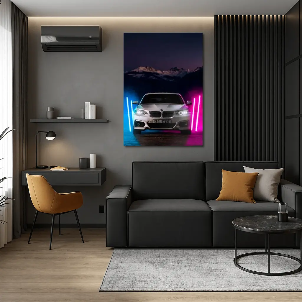 BMW 2 Series Neon Lights Night Scene – Wall Art