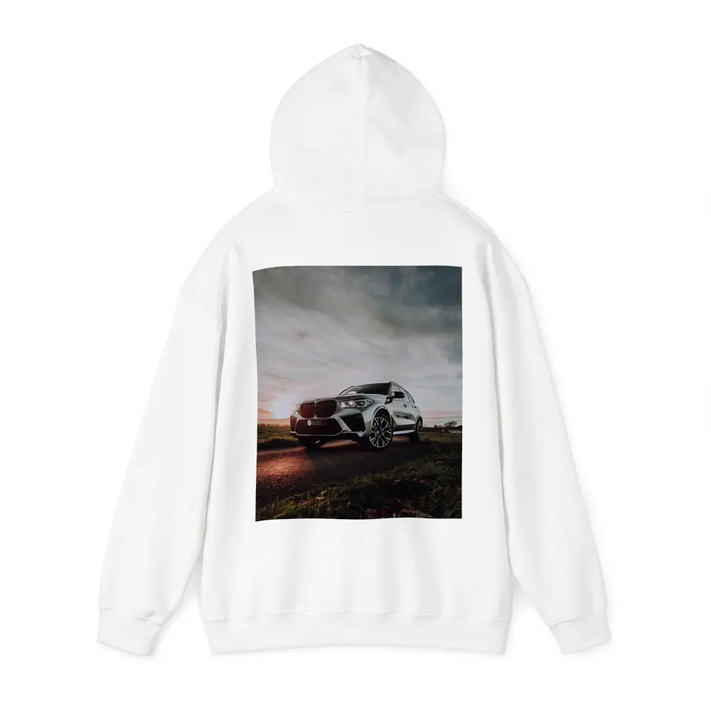 BMW X5M Silver SUV Dramatic Cloudy Sunset – Hoodies