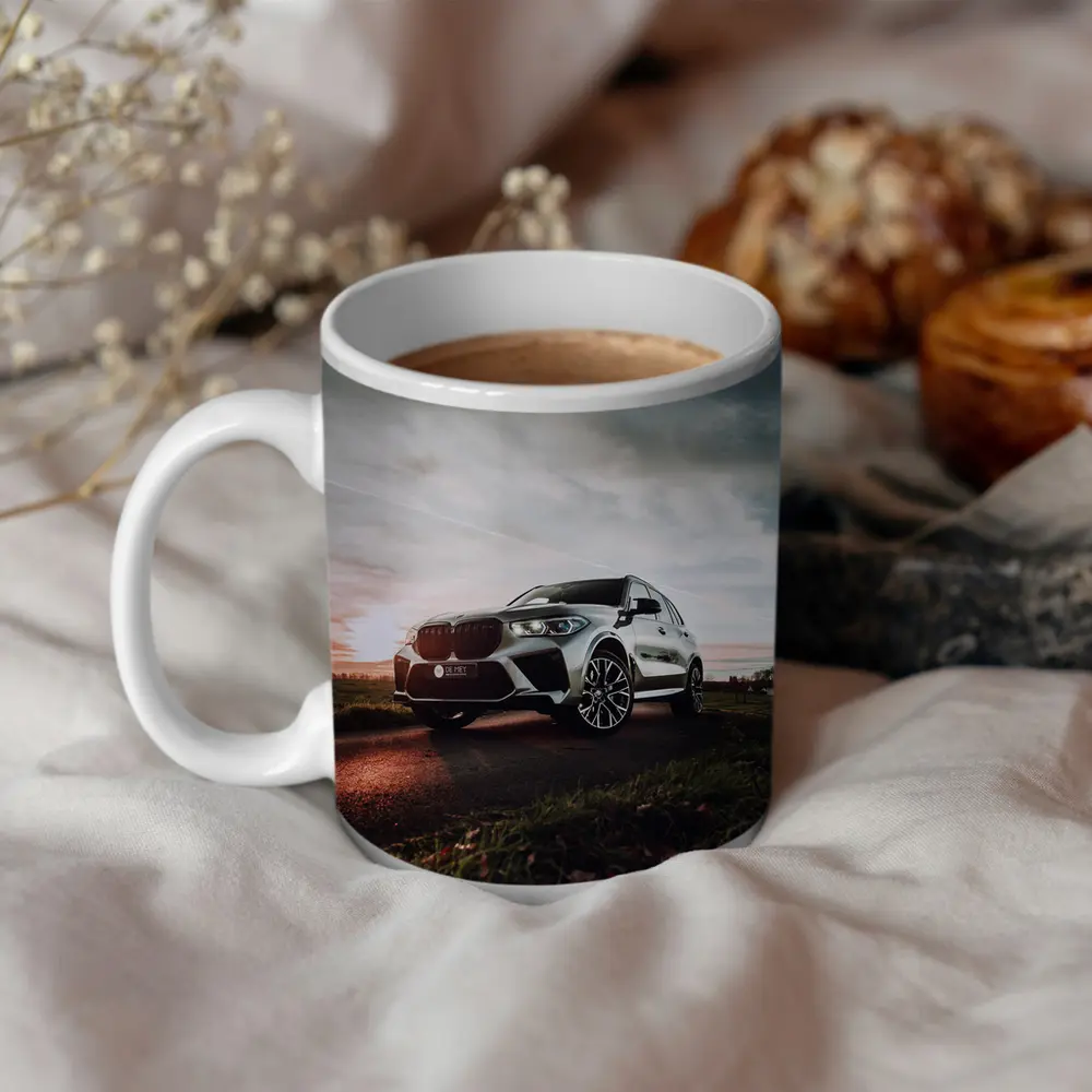 BMW X5M Silver SUV Dramatic Cloudy Sunset – Mugs