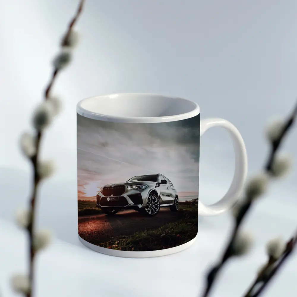 BMW X5M Silver SUV Dramatic Cloudy Sunset – Mugs