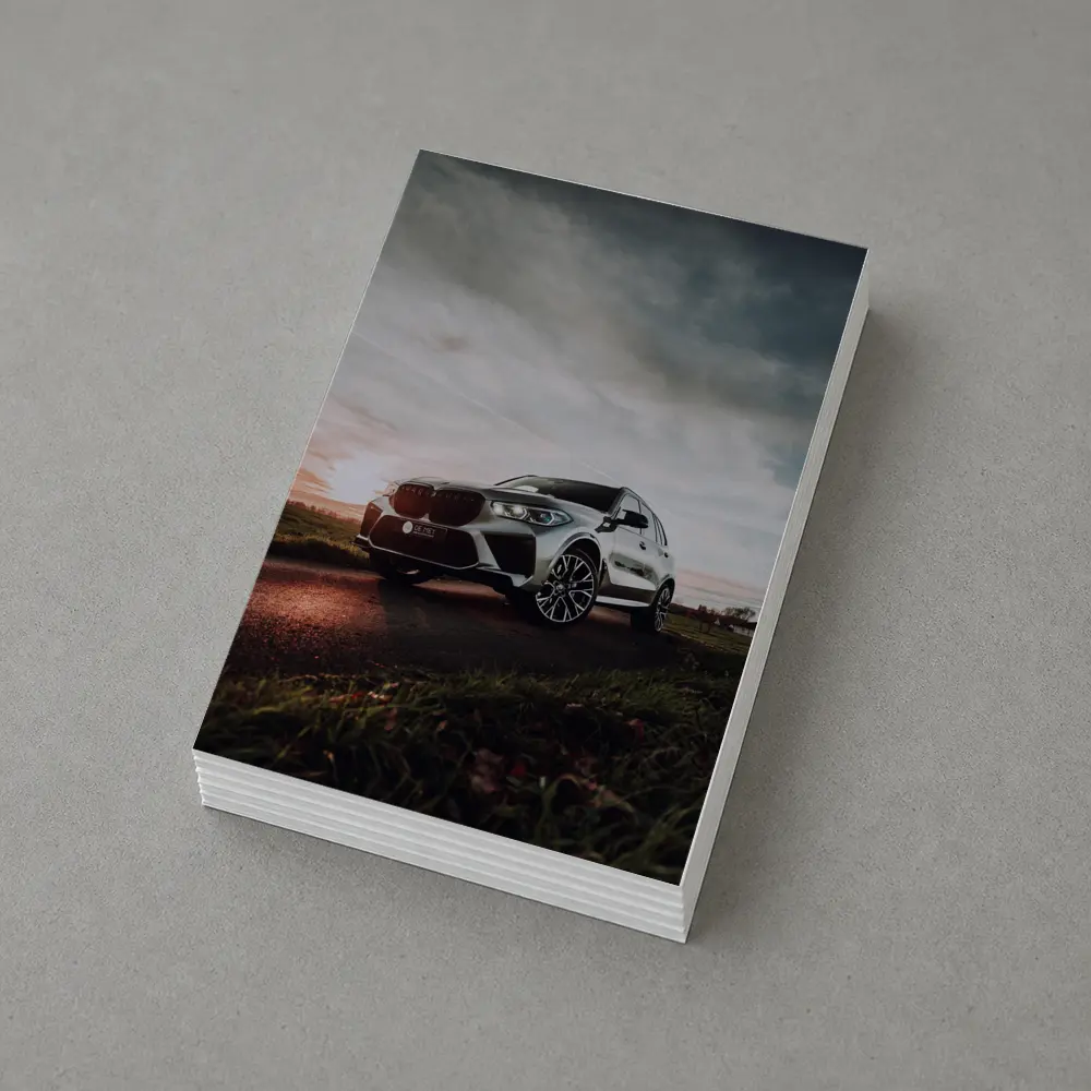 BMW X5M Silver SUV Dramatic Cloudy Sunset – Postcards