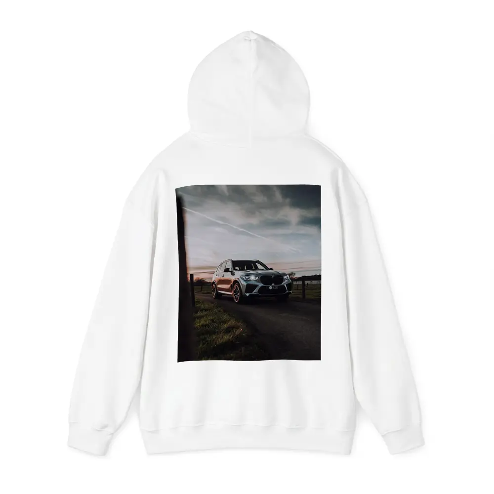 BMW X5M Silver SUV Rural Road Sunset – Hoodies
