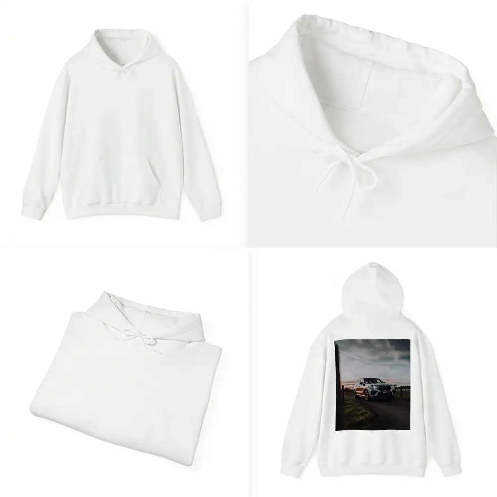 BMW X5M Silver SUV Rural Road Sunset – Hoodies