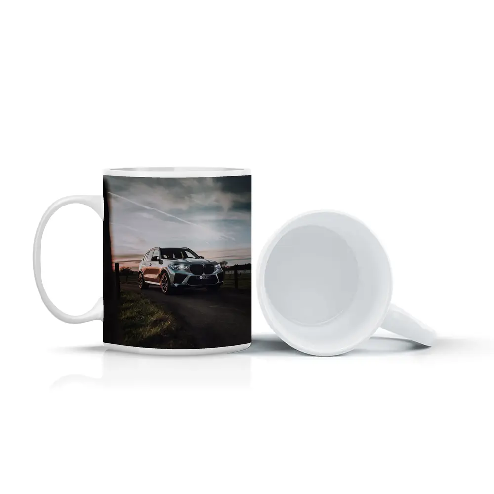 BMW X5M Silver SUV Rural Road Sunset – Mugs