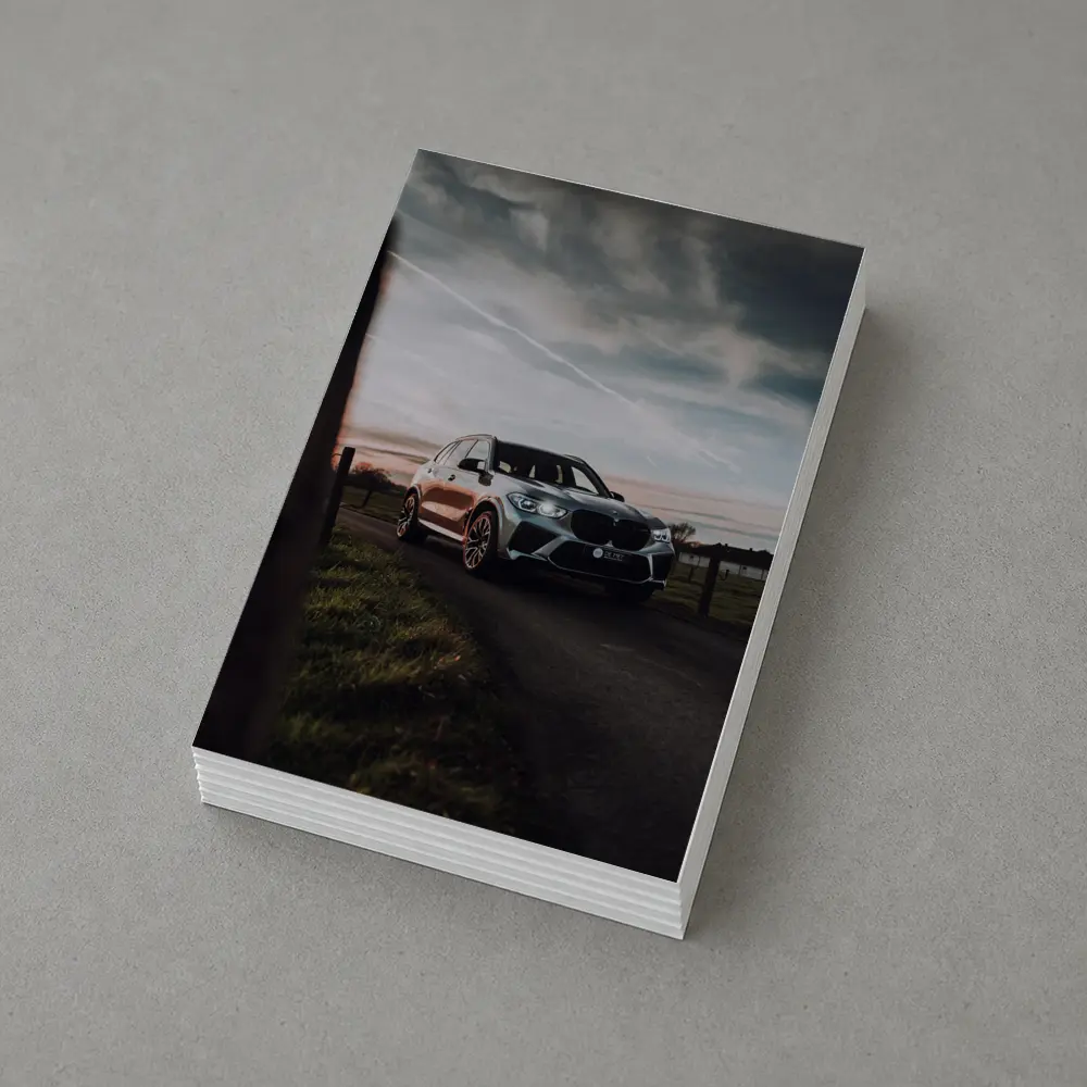 BMW X5M Silver SUV Rural Road Sunset – Postcards