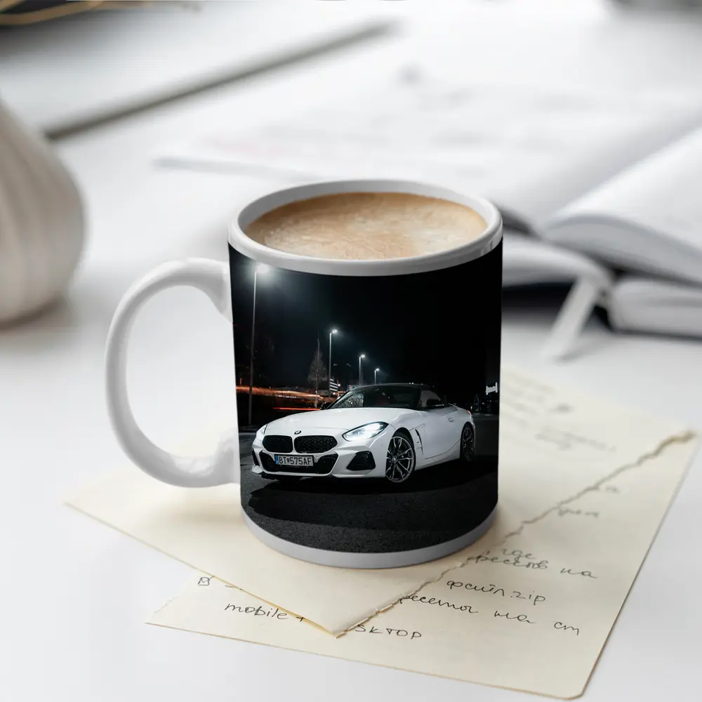 BMW Z4 White Roadster City Night – Mugs