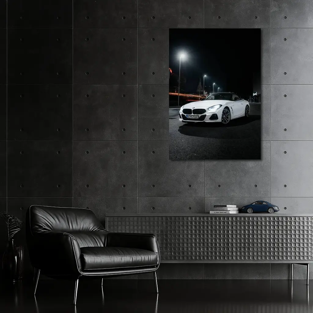BMW Z4 White Roadster City Night – Wall Art