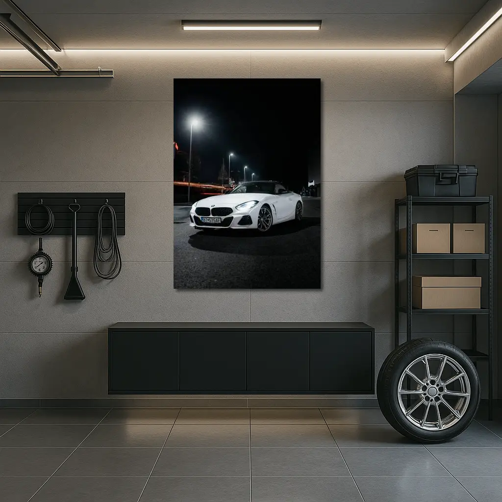 BMW Z4 White Roadster City Night – Wall Art