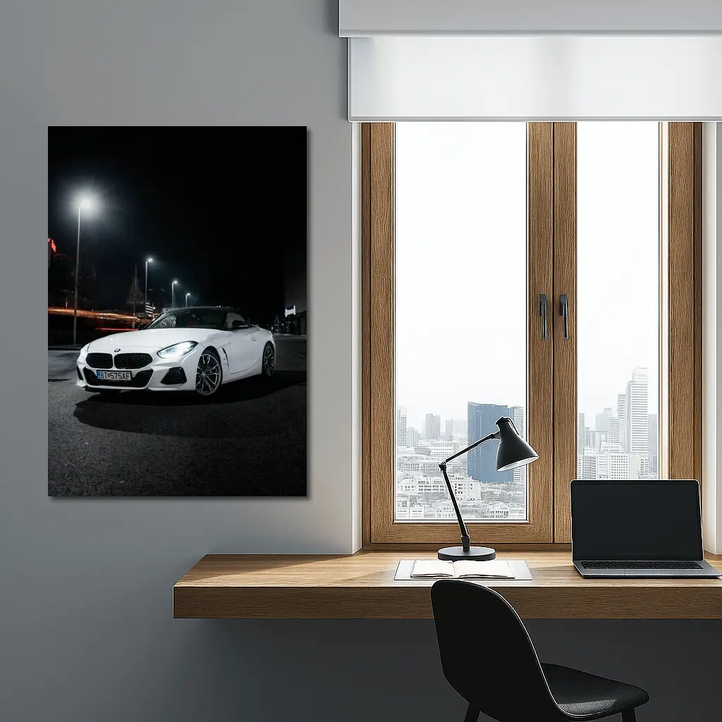 BMW Z4 White Roadster City Night – Wall Art
