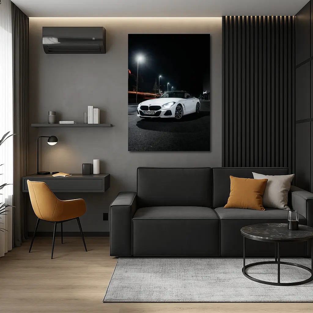 BMW Z4 White Roadster City Night – Wall Art