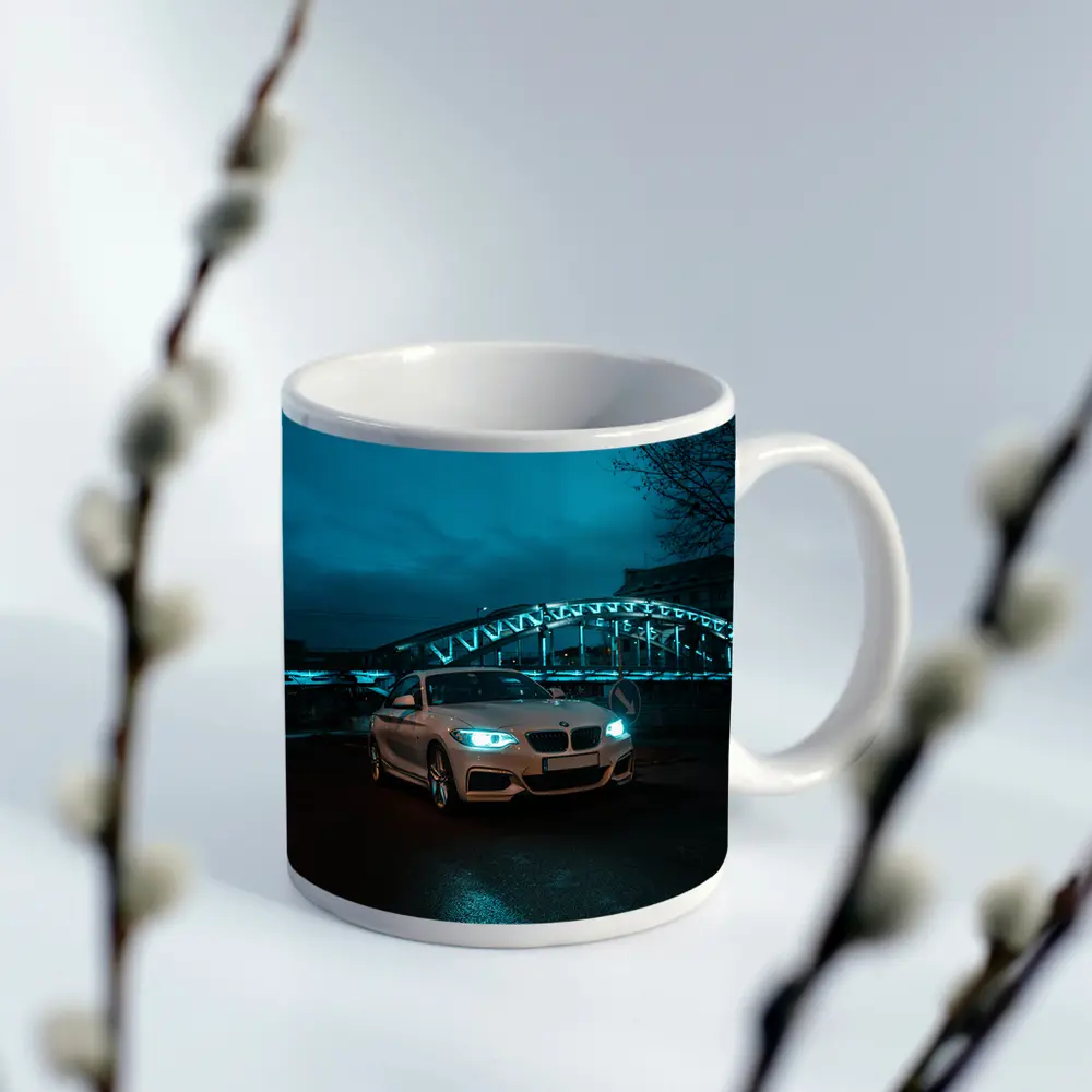 BMW 2 Series White Coupe Night City – Mugs
