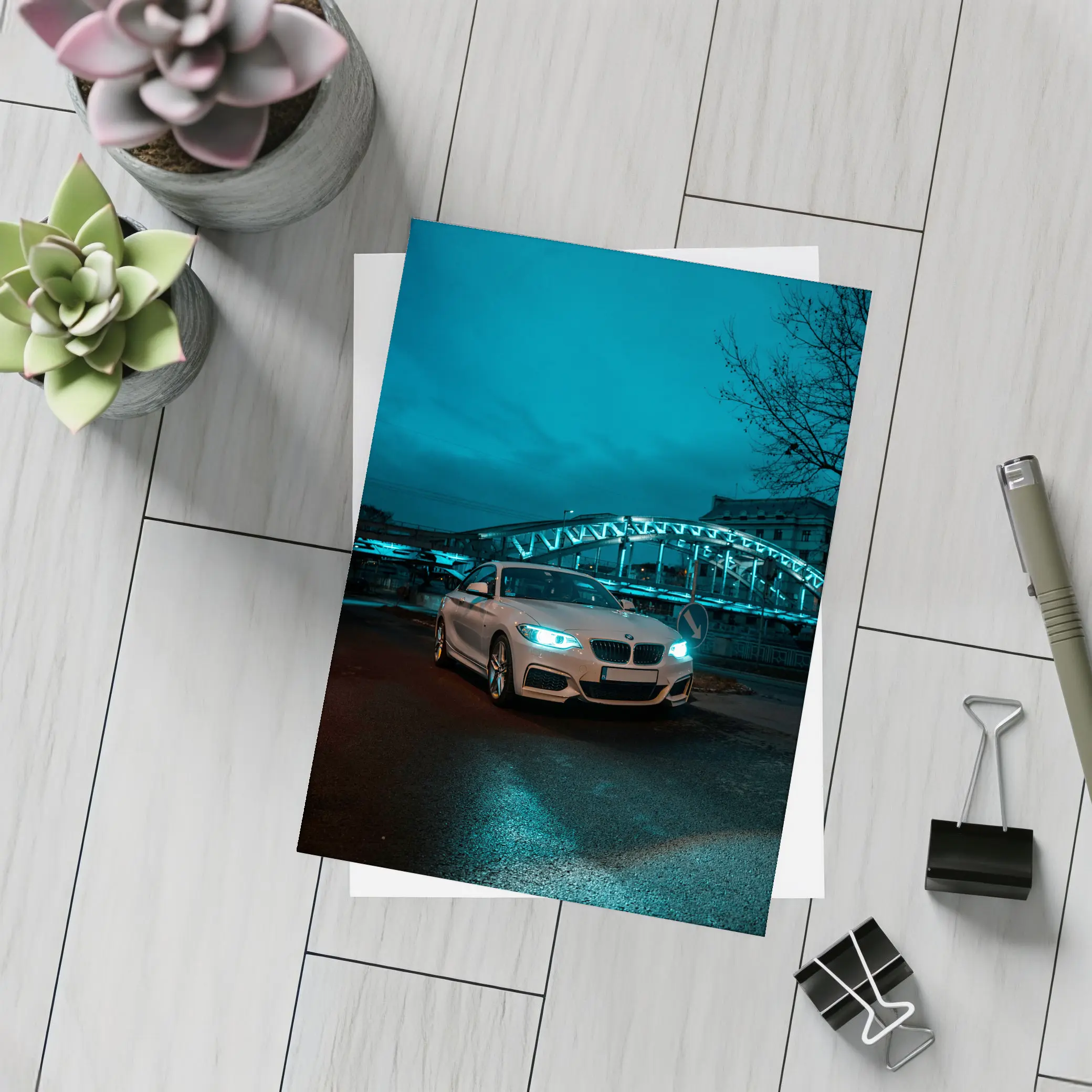 BMW 2 Series White Coupe Night City – Postcards