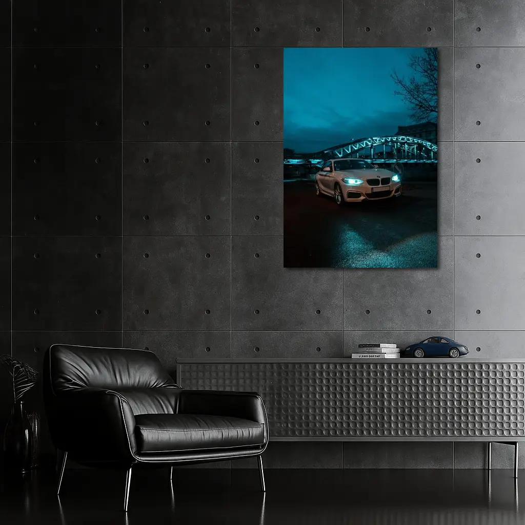 BMW 2 Series White Coupe Night City – Wall Art