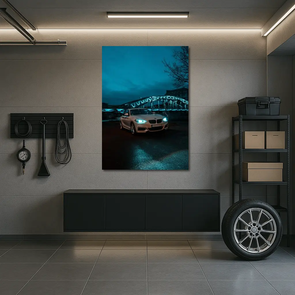 BMW 2 Series White Coupe Night City – Wall Art