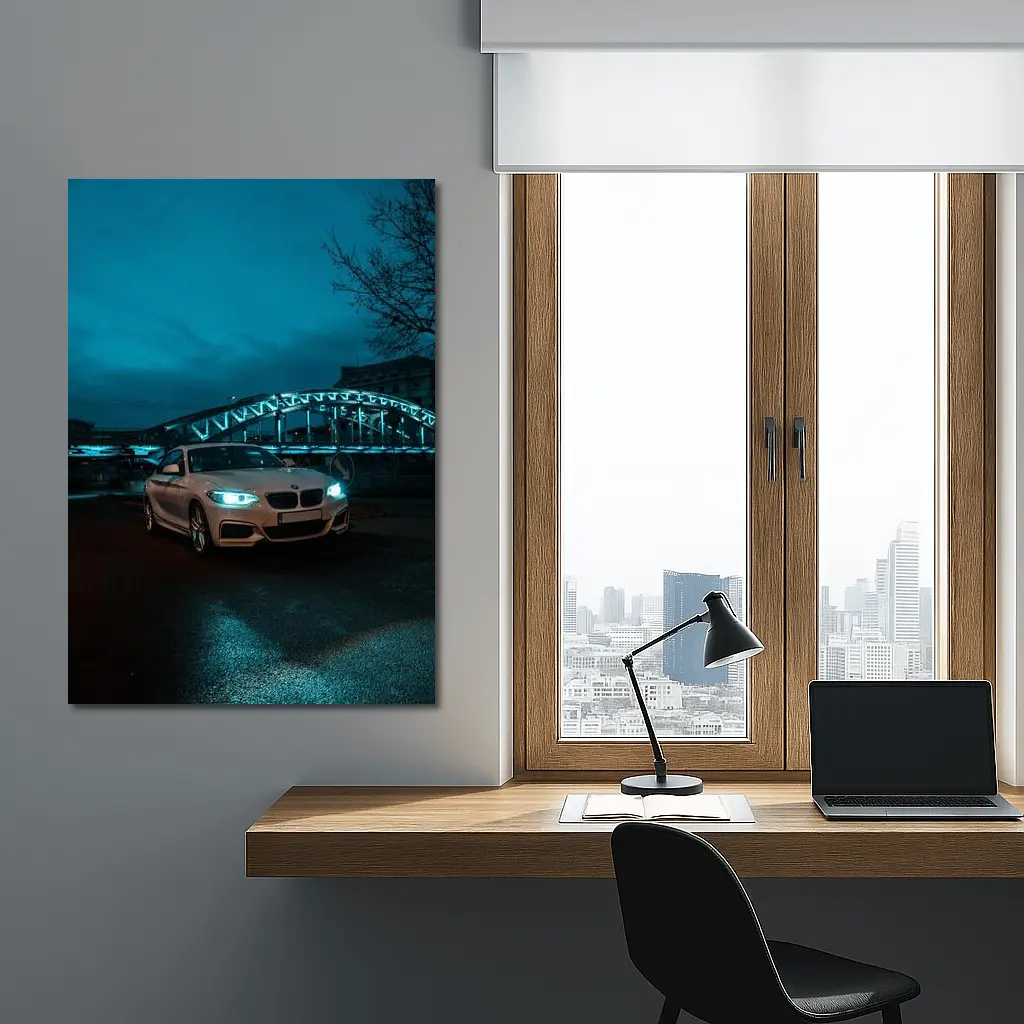 BMW 2 Series White Coupe Night City – Wall Art
