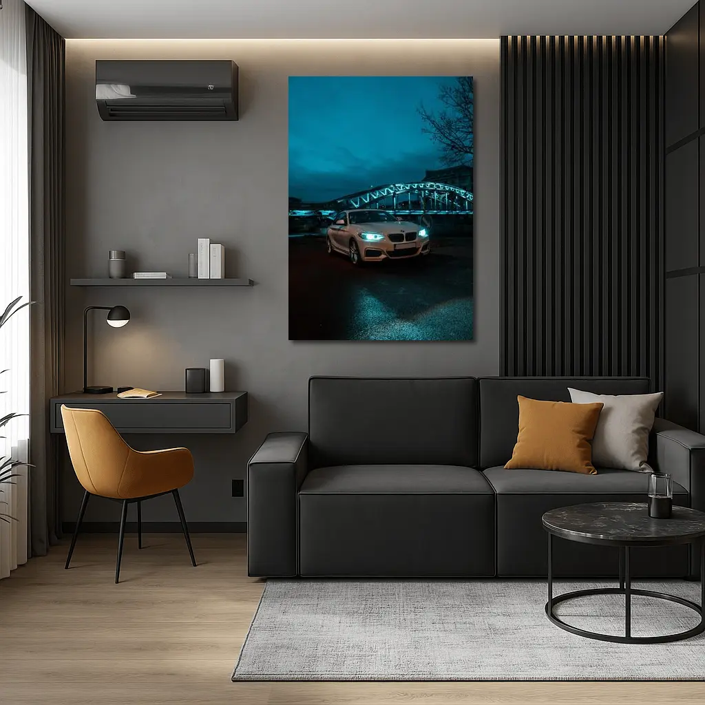BMW 2 Series White Coupe Night City – Wall Art