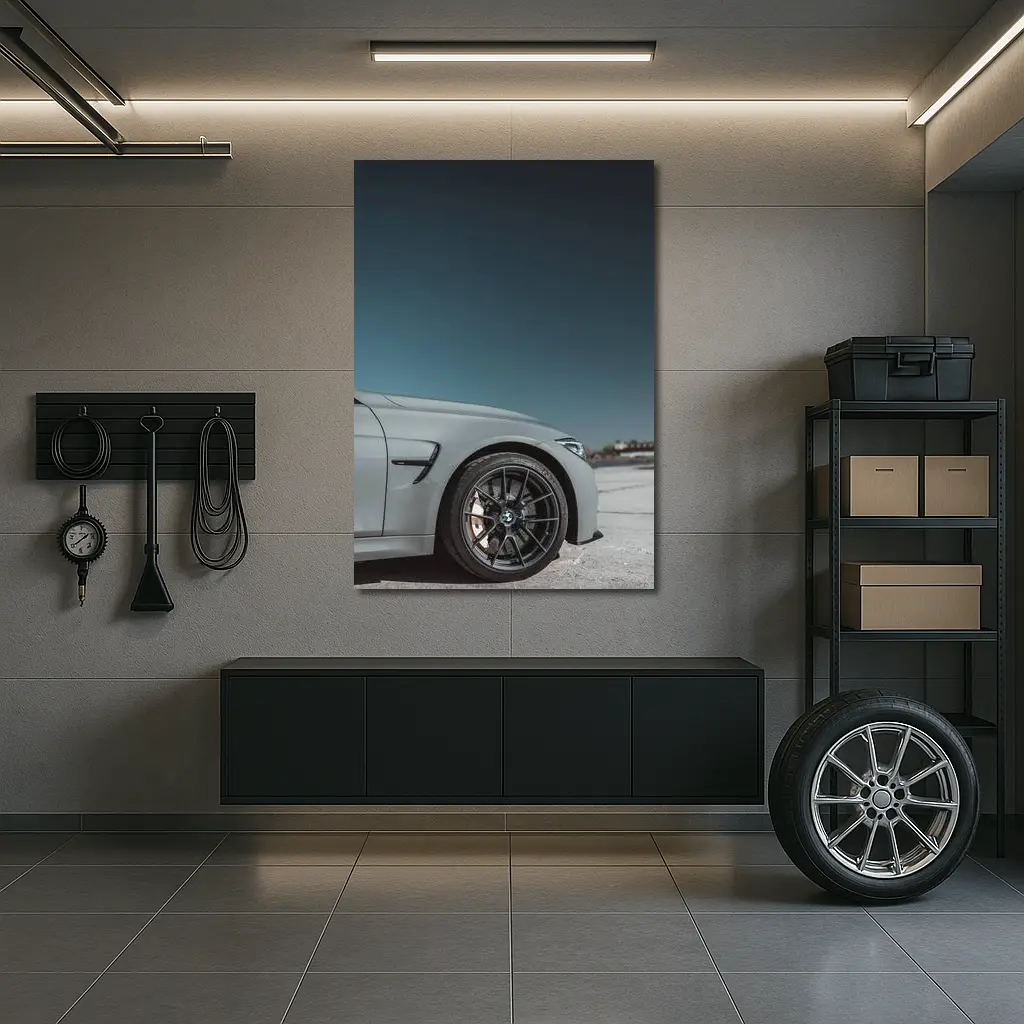 BMW M3 Gray Front Wheel Teal Sky – Wall Art