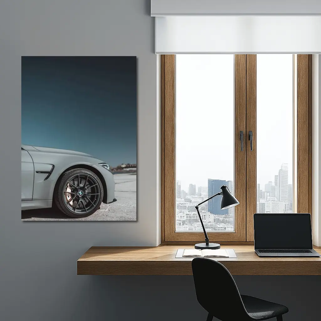 BMW M3 Gray Front Wheel Teal Sky – Wall Art